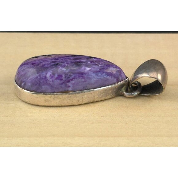 Sterling Silver 925 Teardrop Pendant With Purple Charoite Gemstone - Picture 3 of 7